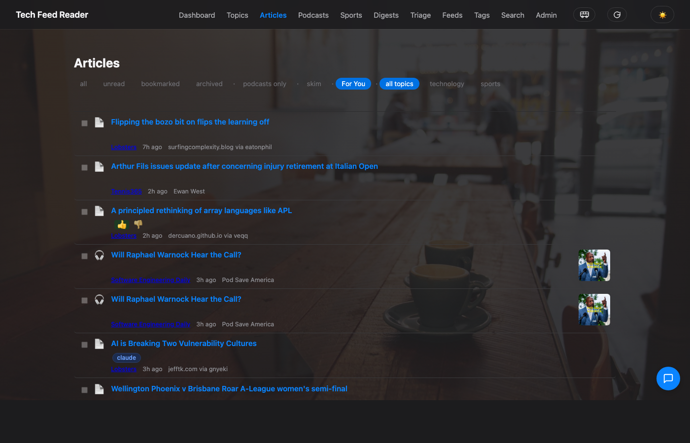 Articles list sorted by personal relevance.